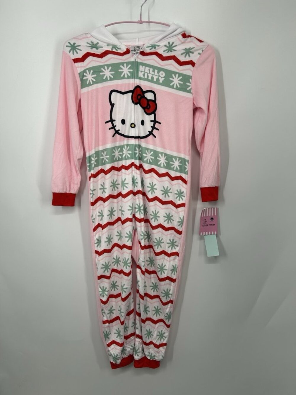 Hello Kitty Girls Holiday Long Sleeve With Kitty Hood Suit Pajama Size M 7/8 New